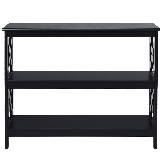 Tangkula Industrial 3 tier Console Table X design Bookshelf Narrow Accent Table Black brown