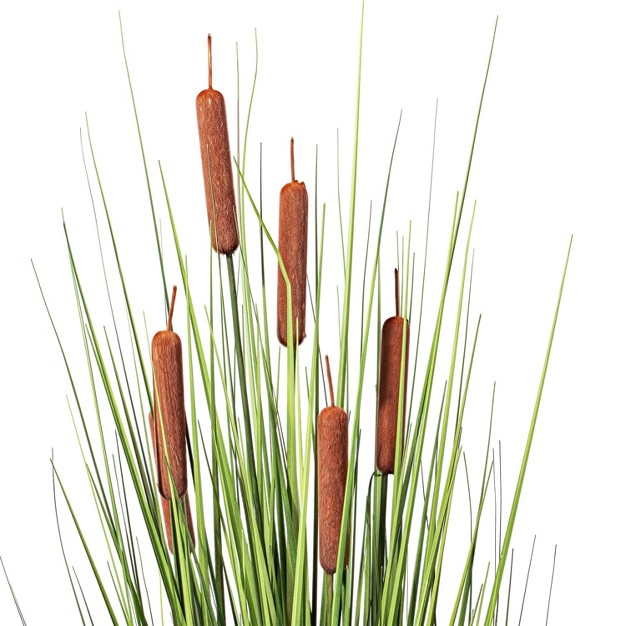 Artificial Grass With 6 Cattails Potted 36 quot Brown Vickerman