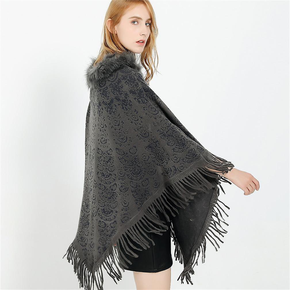 Winter Cape With Faux Fur Collar Pullover Poncho Thciken Cardigant For Lady