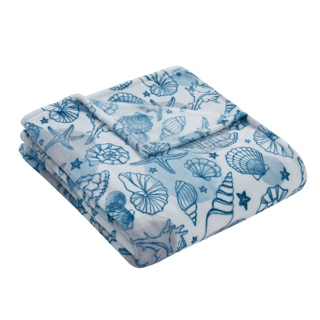 Oversized Shells Party Plush Throw Blanket Blue Vcny Home