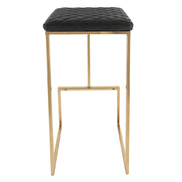 LeisureMod Quincy Modern tufted Leather Barstool Gold Metal Frame Set of 2 - 29