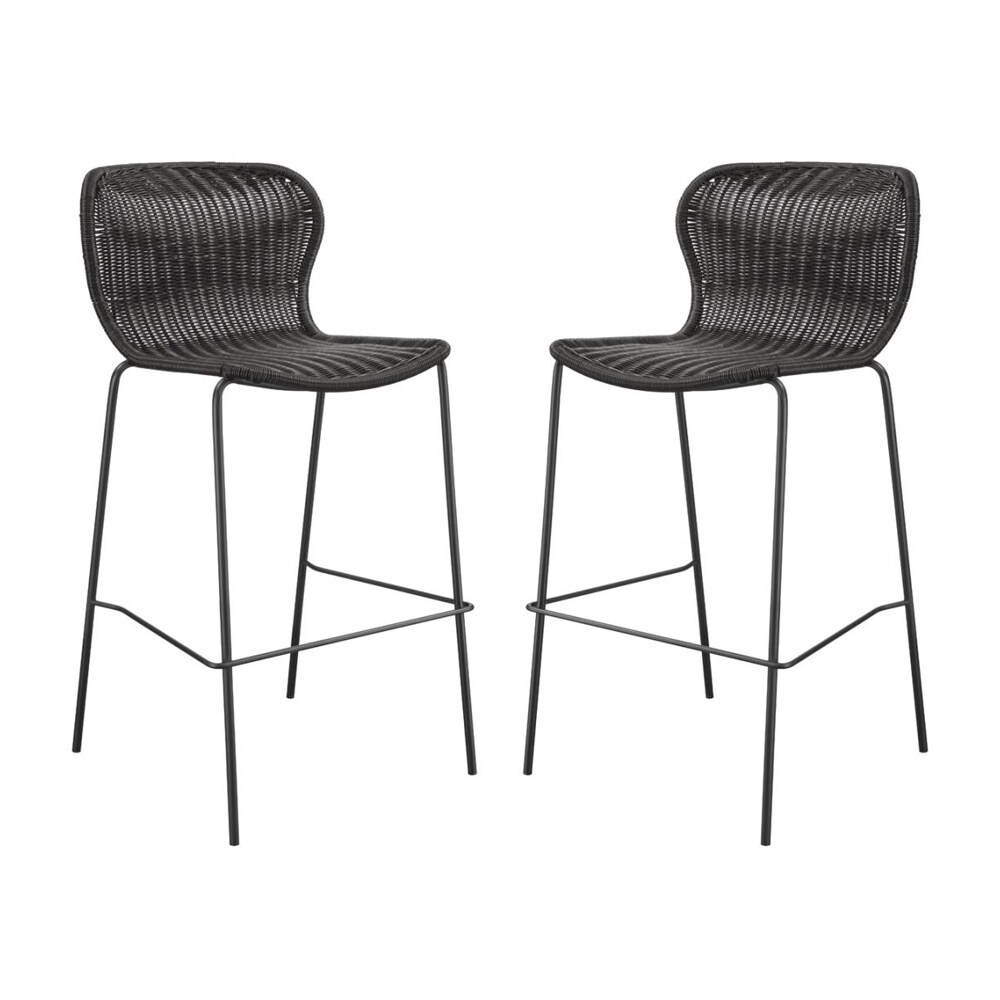 Set of 2 Metal Base Bar Stool in Brown and Sandy Black