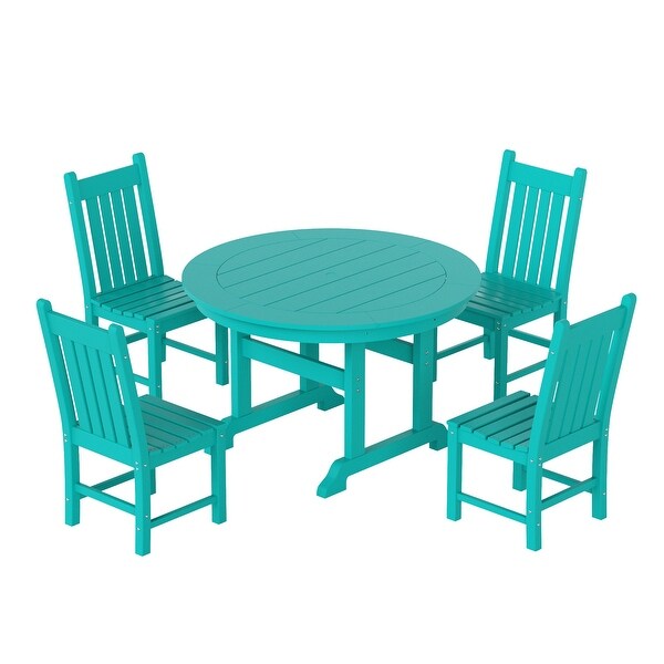 Polytrends Laguna Hdpe All Weather Outdoor Patio Dining Set with Round Table，Armless Chairs (5Piece Set)