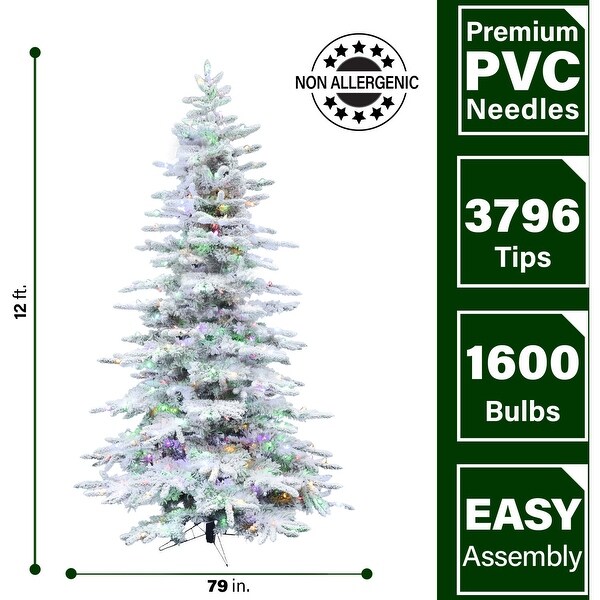 Fraser Hill Farm 12Ft. Flocked Mountain Pine Christmas Tree