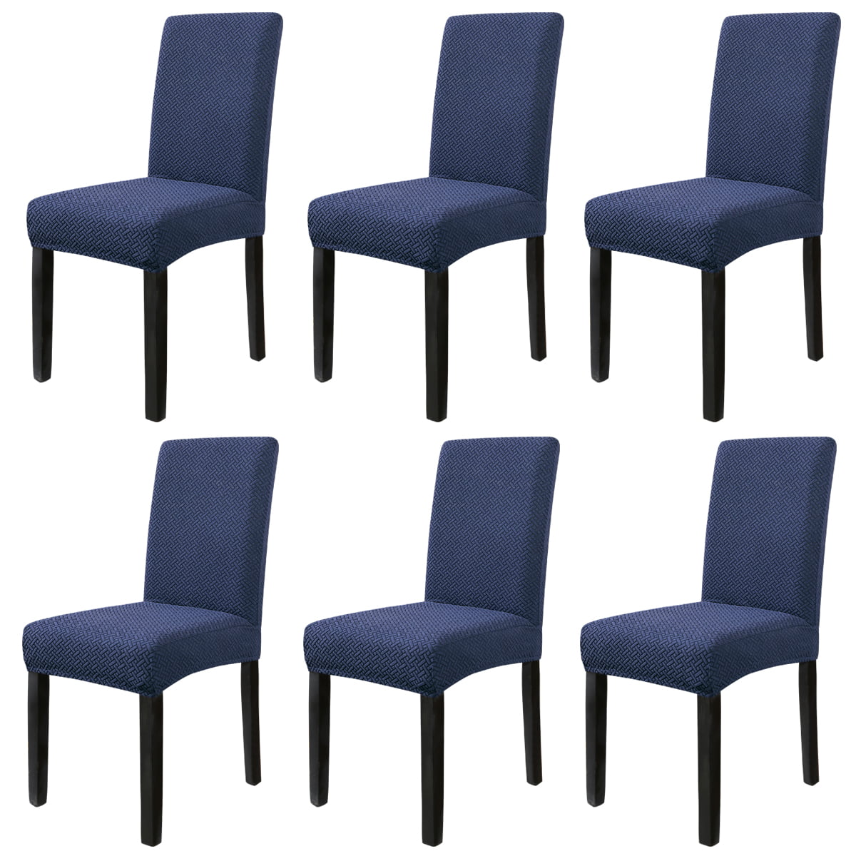 Chair Covers Set of 6, Stretch Dining Chairs Covers Jacquard Removable Washable Chair Slipcover (Dark Blue)