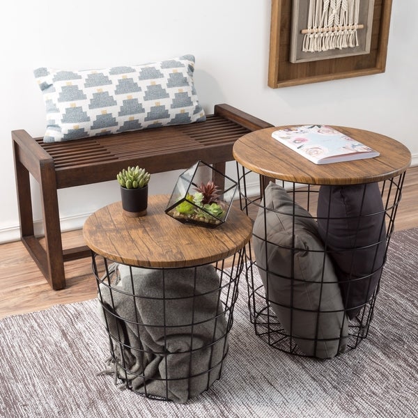 Lavish Home Faux Wood Nesting End Tables with Storage (Set of 2)