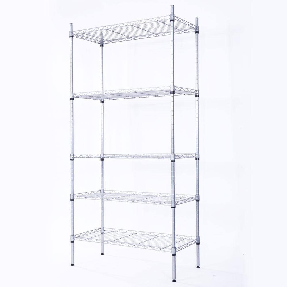 Karl home Chrome Heavy Duty 5-Tier Steel Freestanding Garage Storage Unit (13.4 in. W x 59 in. H x 29 in. D) 302992573211