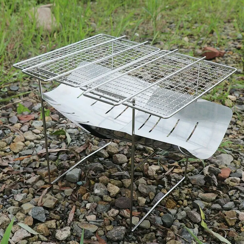 YourcityHot Selling Bbq Stainless Steel Folding Grill Barbecue Portable Firewood Stand Camping Hunting Bonfire Outdoor Equipment