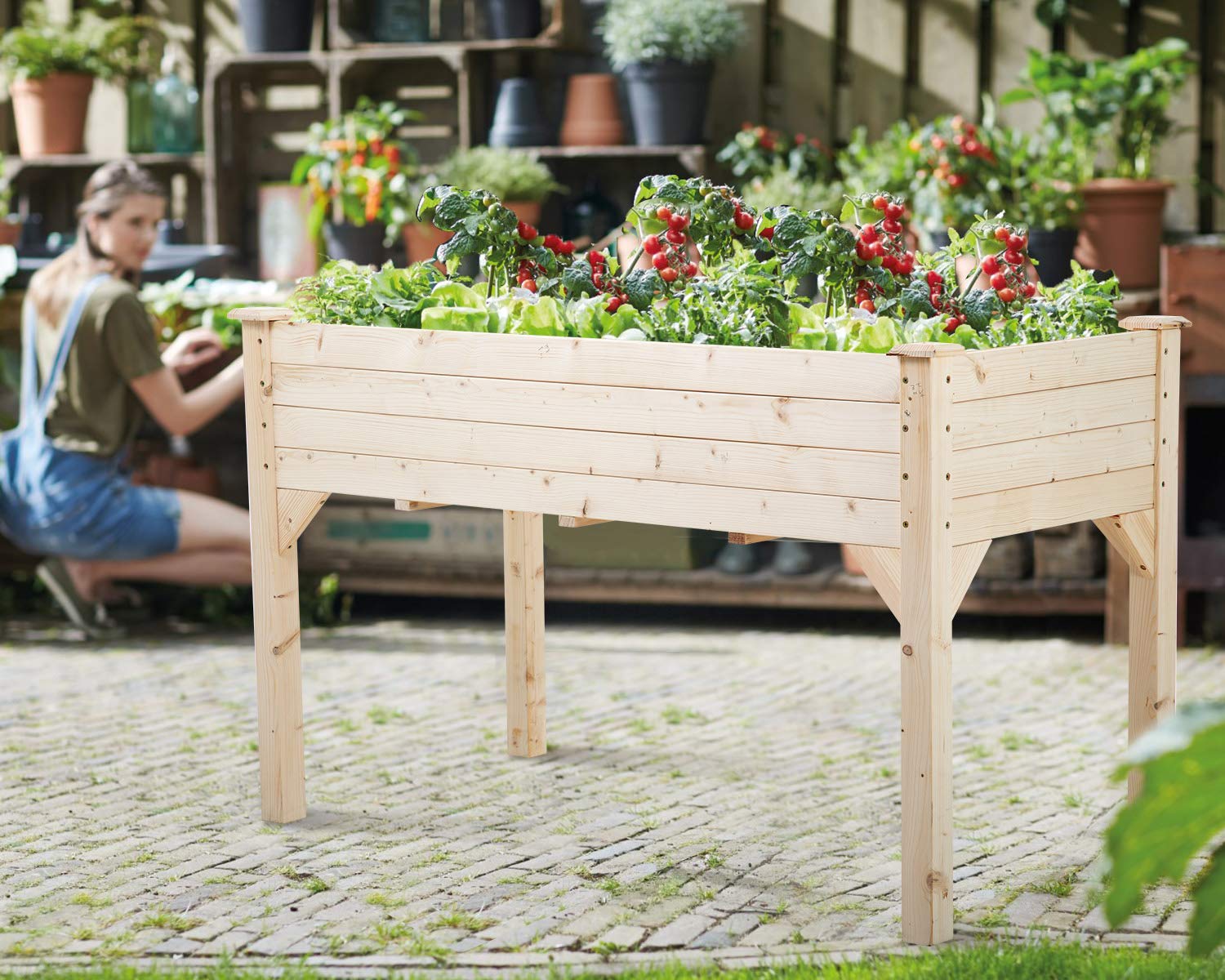 Raised Garden Bed Wooden Elevated Planter Box Kit with Legs Outdoor Planter Garden Bed for Vegetable Flower Herb Gardening Backyard Patio, Easy Assembly,Natural