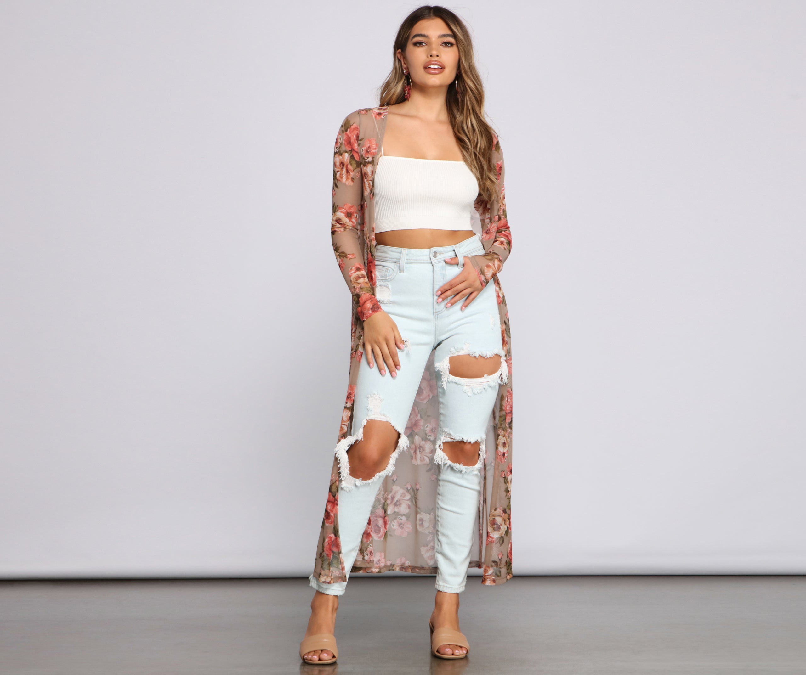 Sweet Floral Mesh Duster