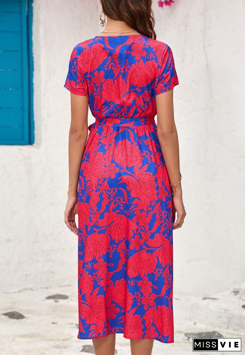 Printed Surplice Neck Midi Dress