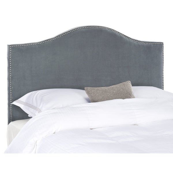 SAFAVIEH Connie Grey Velvet Camelback Headboard - Silver Nailhead - - 7348240