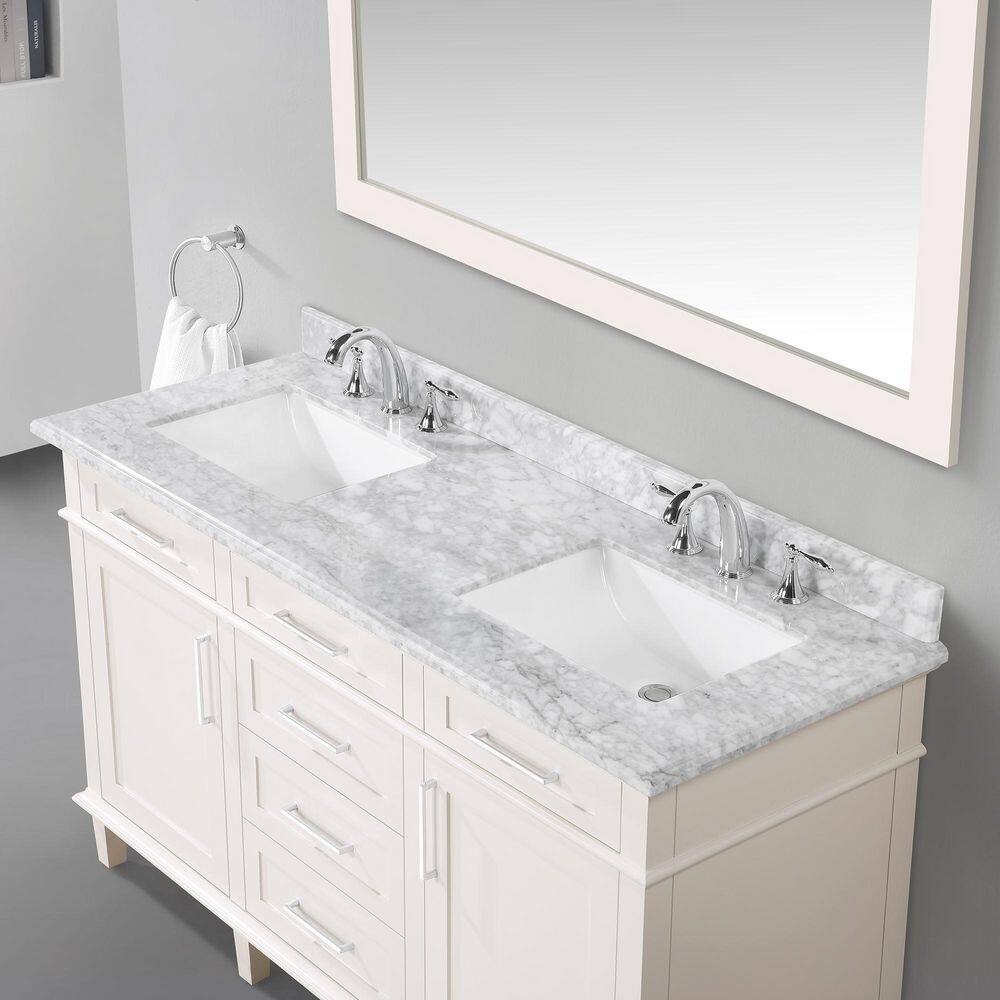 Home Decorators Collection Sonoma 60 in. W x 22 in. D x 34.50 in. H Bath Vanity in Off White with Carrara Marble Top Sonoma 60OW