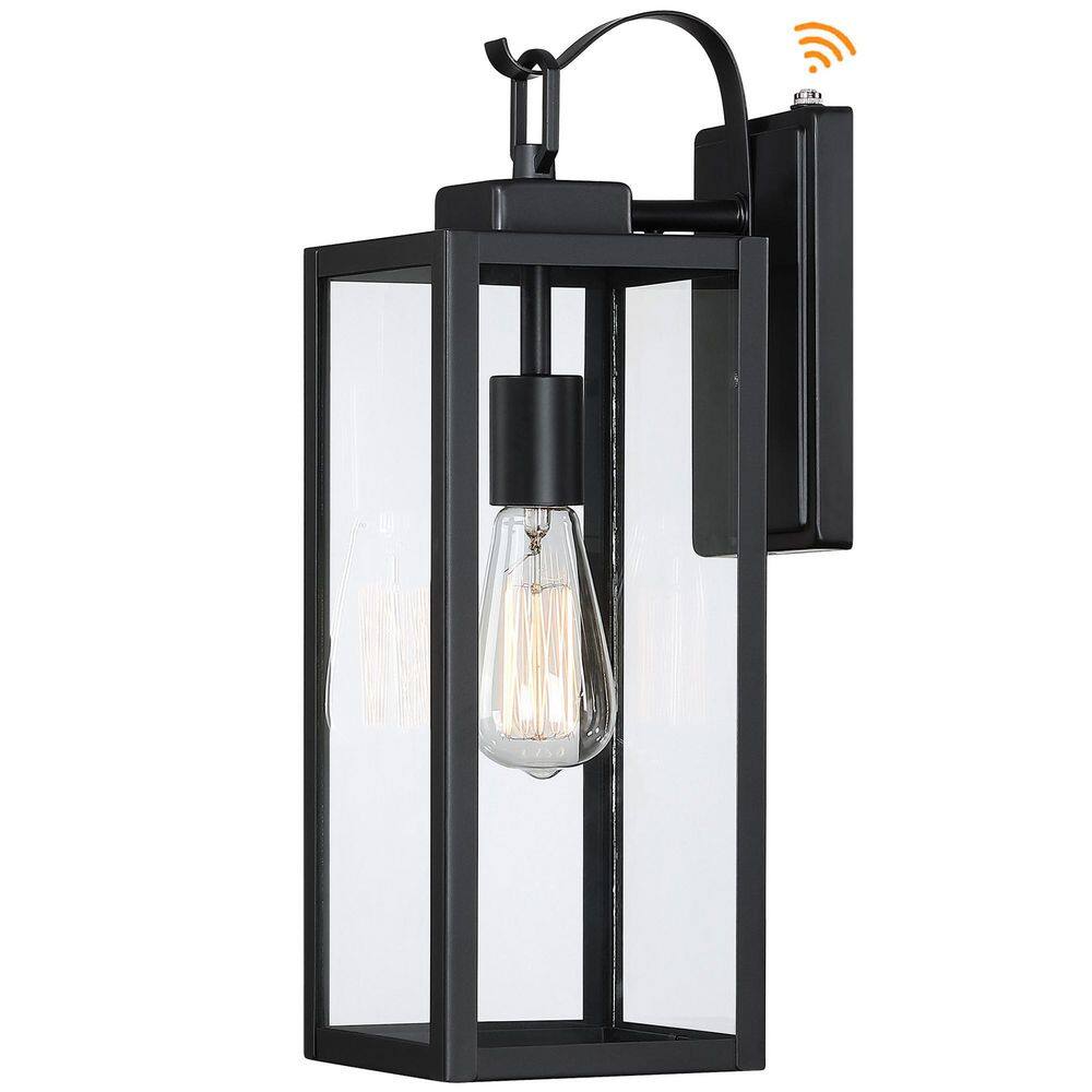 Pia Ricco 1-Light Matte Black Dusk to Dawn Sensor Hardwired Outdoor Lantern Wall Sconce Exterior Wall Fixture 1JAY-12151M-PC