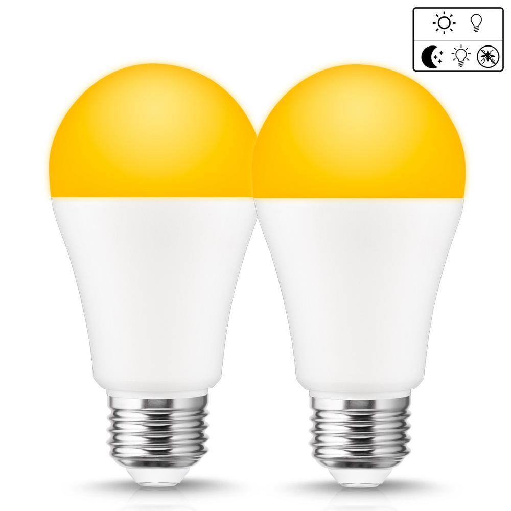 YANSUN 12-Watt 100-Watt Equivalent A19 Dusk to Dawn LED Bug Light Bulb E26 Base in Yellow-Colored 2000K (2-Pack) H-XP01507W5E26-4