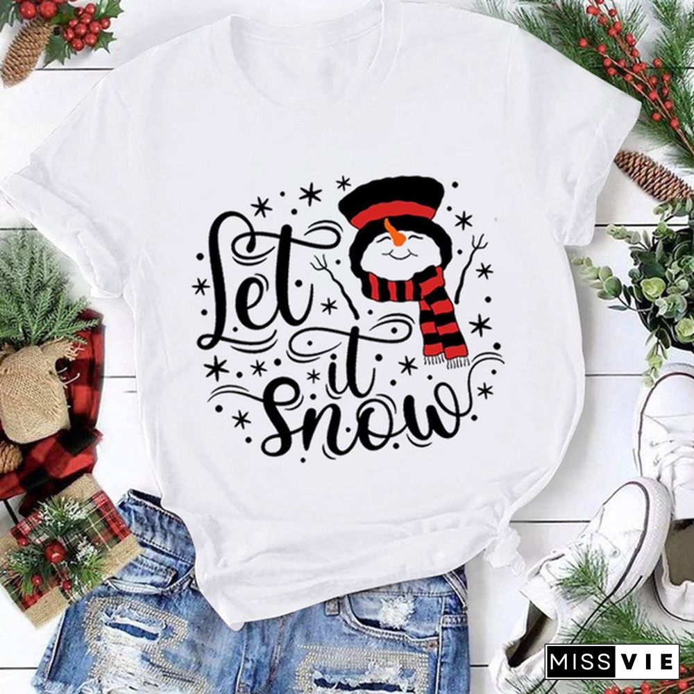 New Xmas Women Fashion Short Sleeve Merry Christmas Print Top Family Cute Casual Festival T Shirt Plus Size