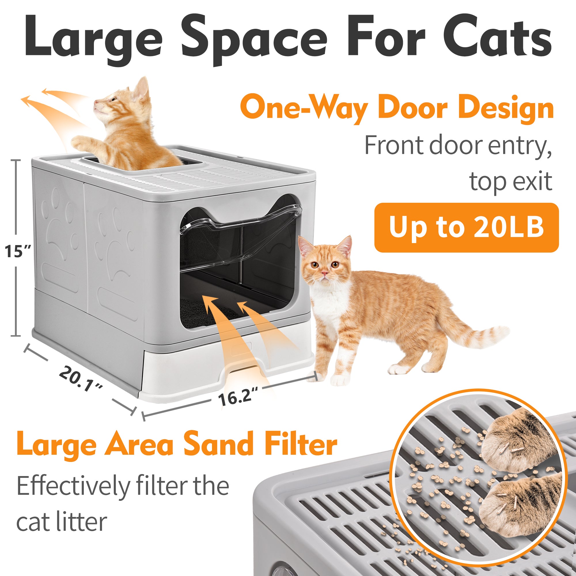 Foldable Cat Litter Box with Lid， Extra Large Covered Litter Box with Cat Litter Scoop， Drawer Type Enclosed Kitty Litter Box， Anti-Splashing Cat Litter Toilet Easy Cleaning and Scoop， Gray