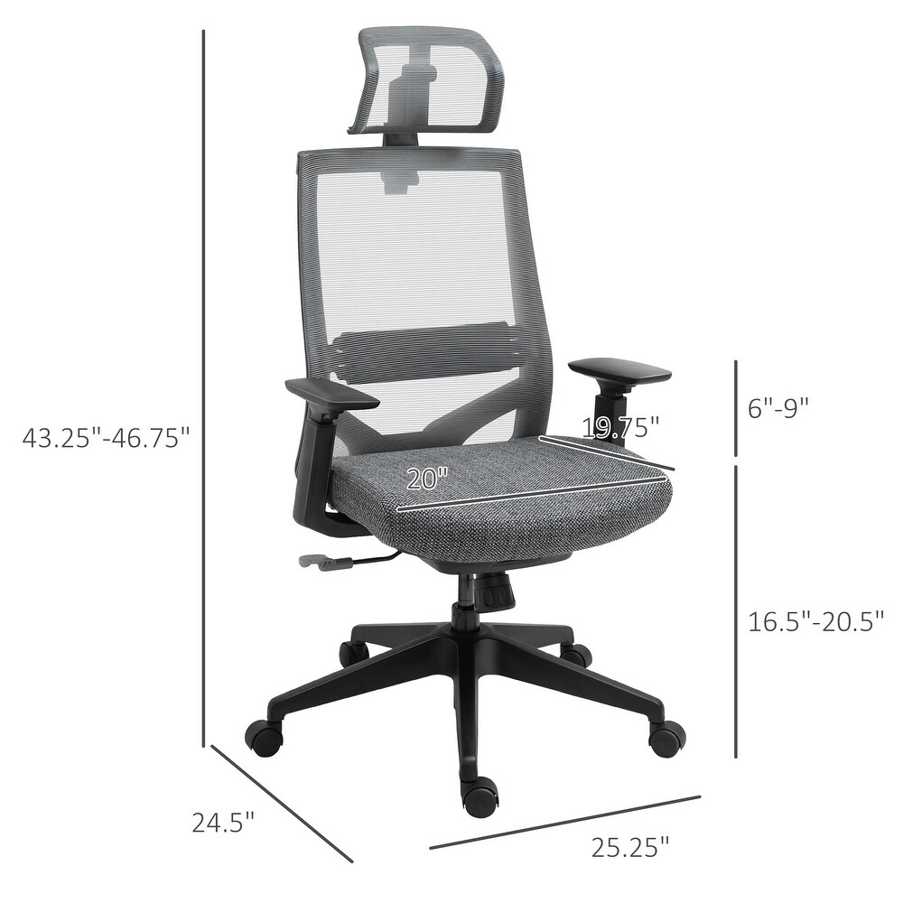 Vinsetto High Back Ergonomic Mesh Desk Office Chair with Rotate Headrest  Adjustable Height  Arm  Lumbar Back Support  Grey