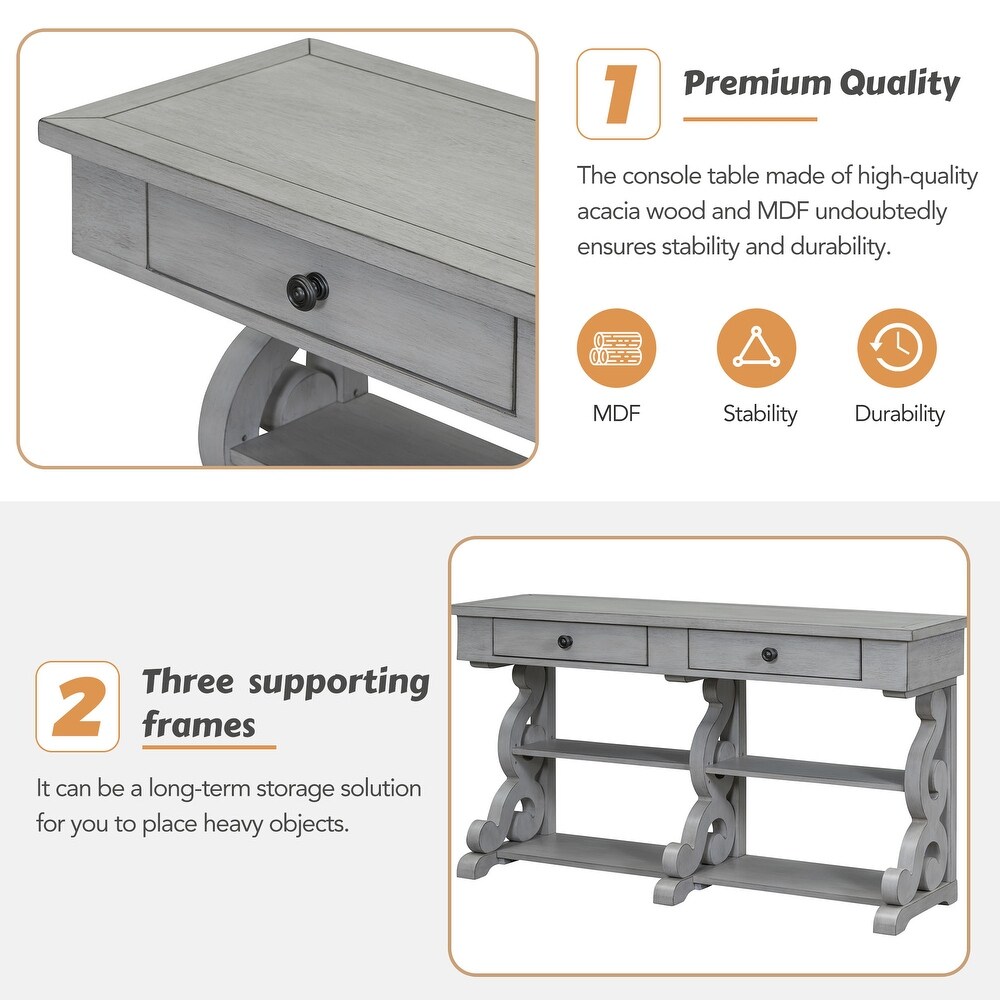 Storage Console Table with Open Shelves and Drawers for Entrance and Living Room