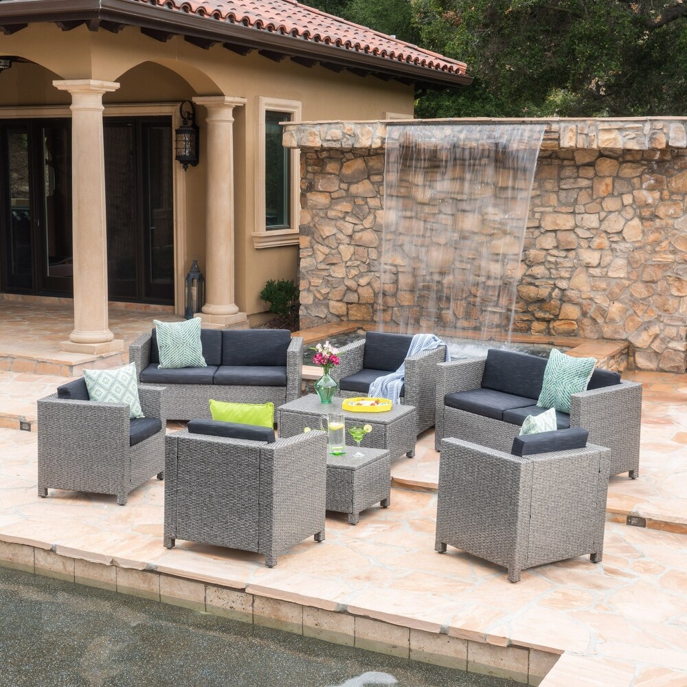 Puerta Outdoor 8 piece Wicker Sofa Chat Set with Cushions by Christopher Knight Home