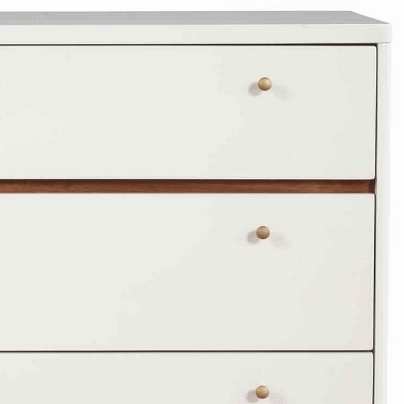 3 Drawer Wood Chest with Round Pulls and Angled Legs， Small，White and Brown