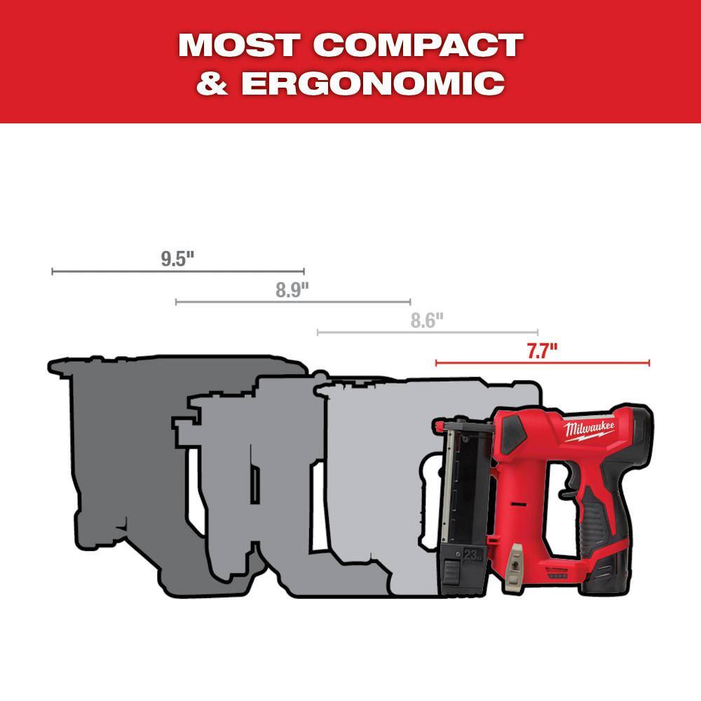 MW M12 12-Volt 23-Gauge Lithium-Ion Cordless Pin Nailer with Two M12 12-Volt 1.5 Ah Lithium-Ion Compact Battery Packs 2540-20-48-11-2411