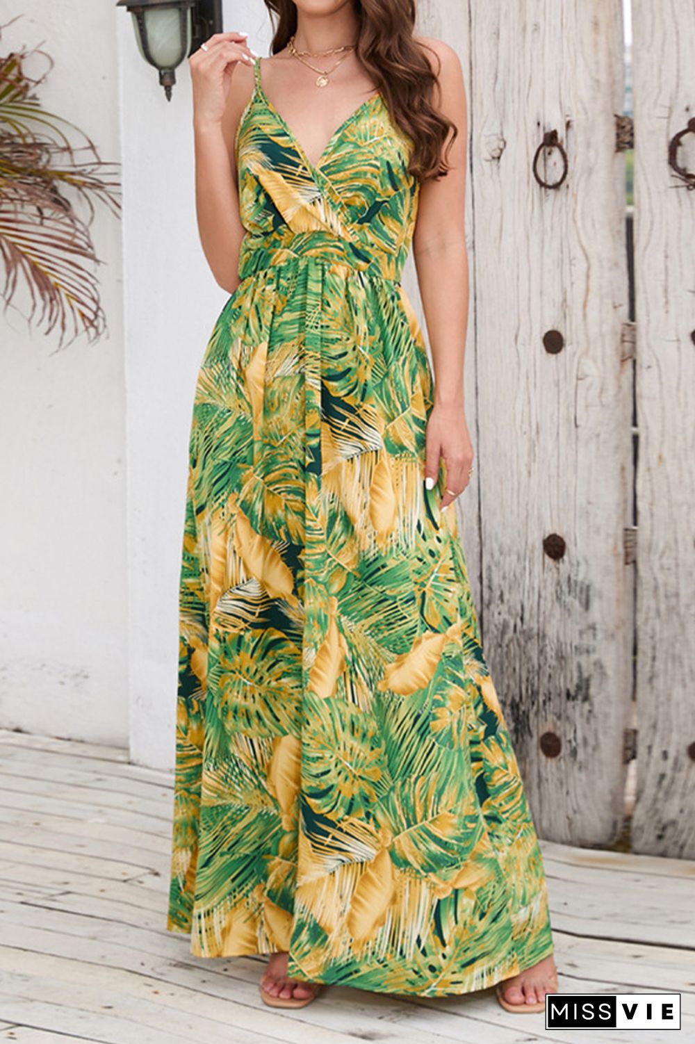 Wrap V Neck Abstract Print Cami Maxi Dress