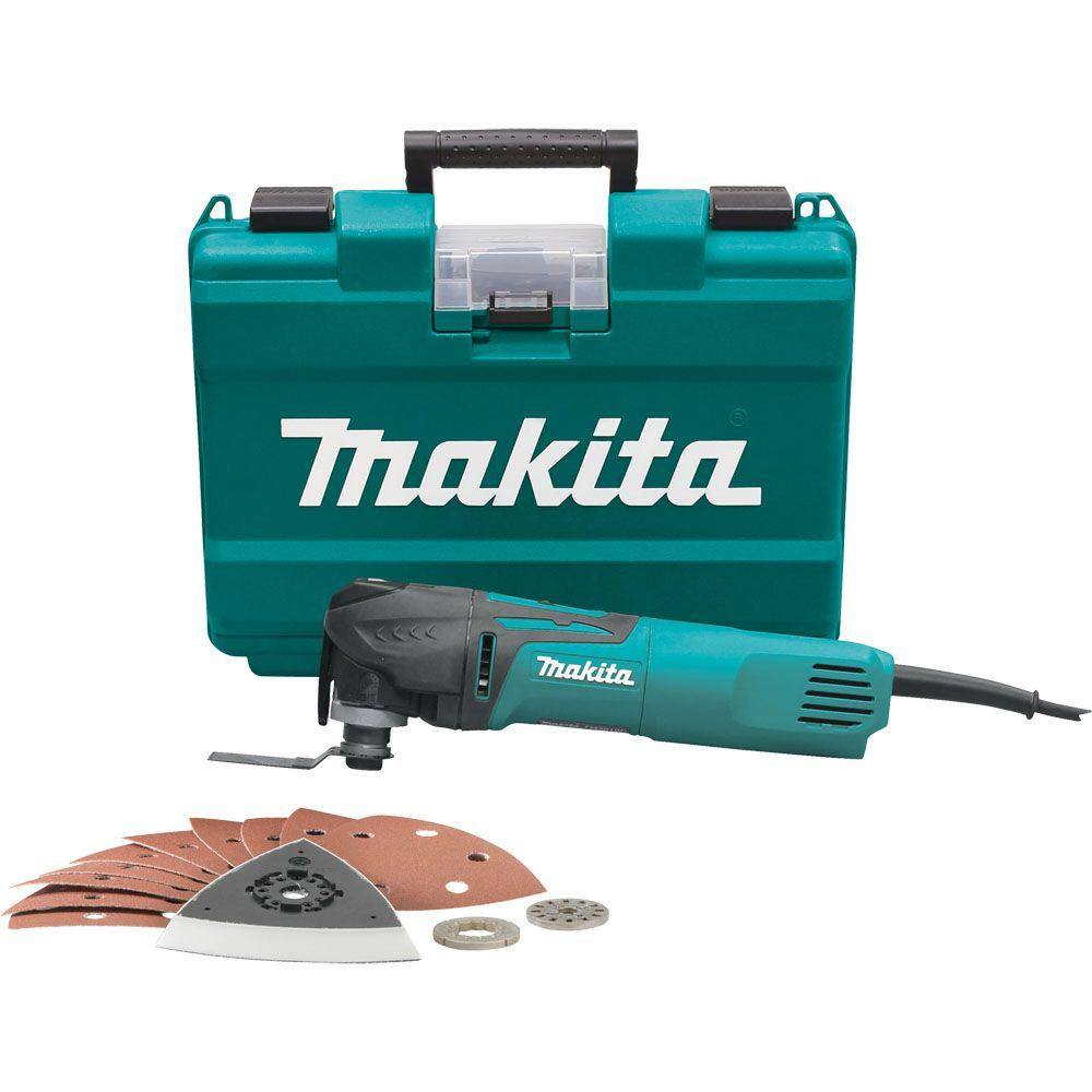 Makita 3 Amp Corded Variable Speed Oscillating Multi-Tool Kit With Blade Sanding Pad Sandpaper Adapter Hard Case TM3010CX1