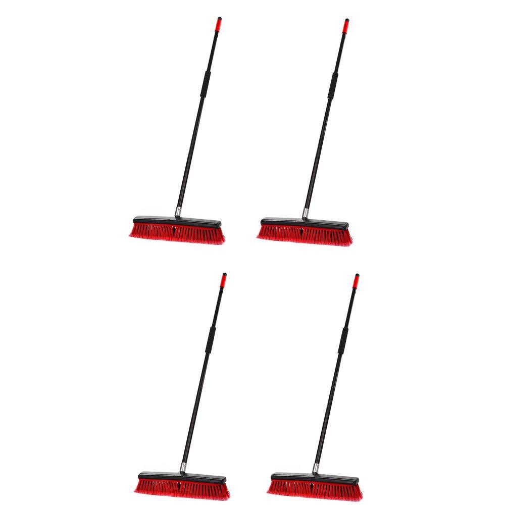 Alpine Industries 18 in. Red Indoor Smooth Surface 2-in-1 Squeegee Push Broom (4-Pack) ALP4600-18-2-4