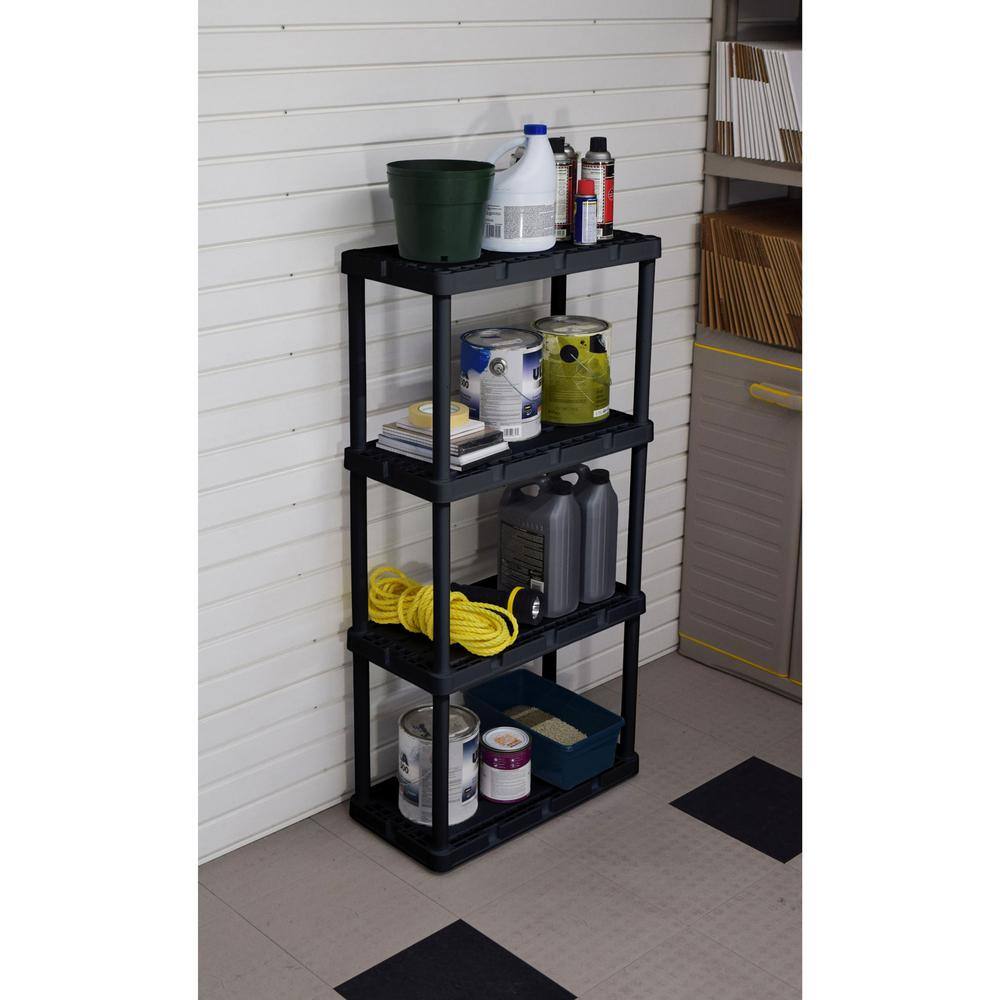 GRACIOUS LIVING Knect A Shelf Black 4-Tier Light Duty Plastic Fixed Garage Storage Shelving Unit (24 in. W x 33 in. H x 12 in. D) 91089-1C