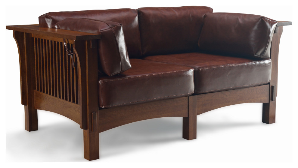 Crofter Style Love Seat Chestnut Brown Leather   Craftsman   Loveseats   by Crafters and Weavers  Houzz