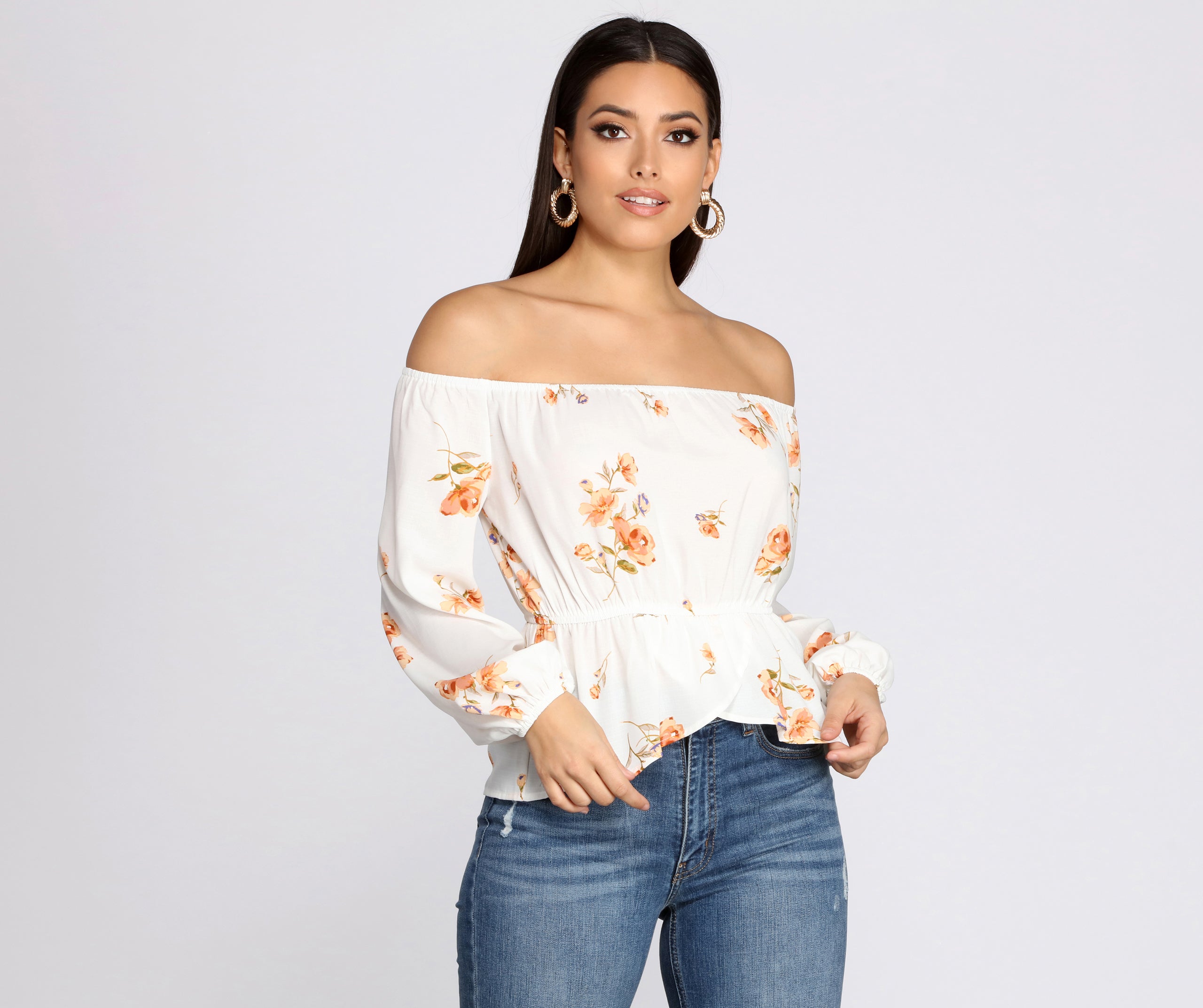 Off The Shoulder Floral Peplum Top