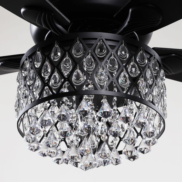 52 in. Indoor Black Crystal Chandelier Ceiling Fan With Light and Remote - 52