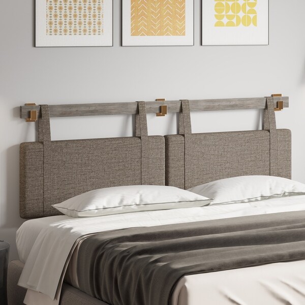 BELLEZE Wall Mounted Linen Headboard for King Size Bed w/ J Hooks - - 37911705