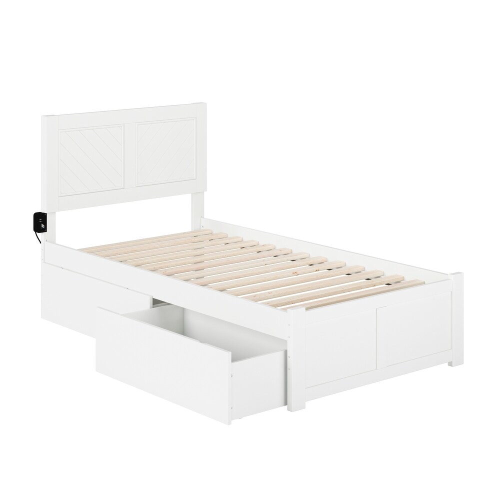 AFI Canyon Twin XL Platform Bed with Footboard   2 Drawers in White