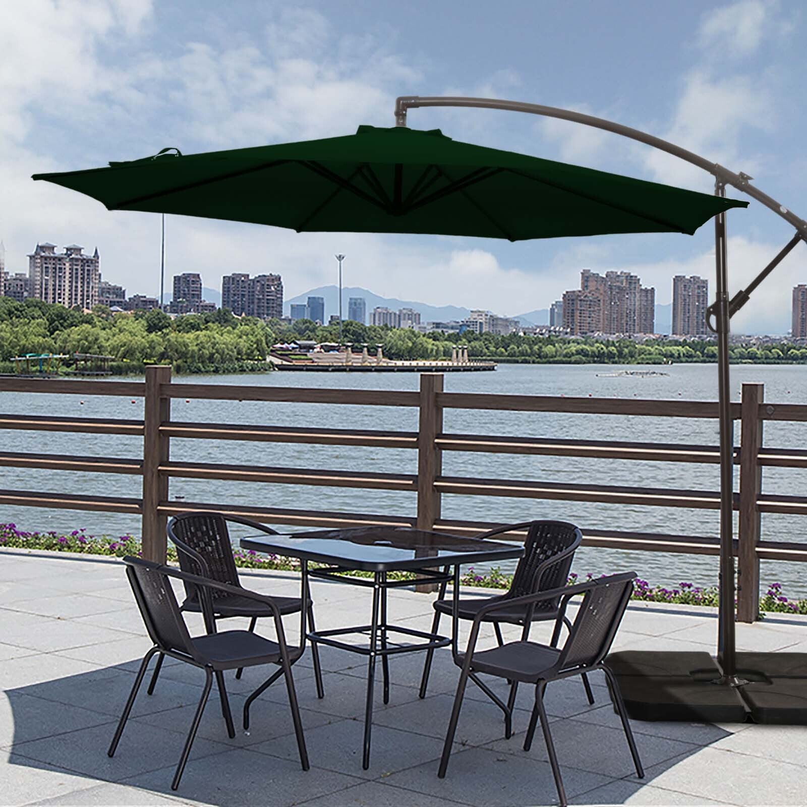 LINGJIA Outdoor Table Patio Umbrella with Tilt Adjustment and Lift Crank Waterproof Sunshade Garden Lawn Deck Backyard and Pool without Base, Dark Green