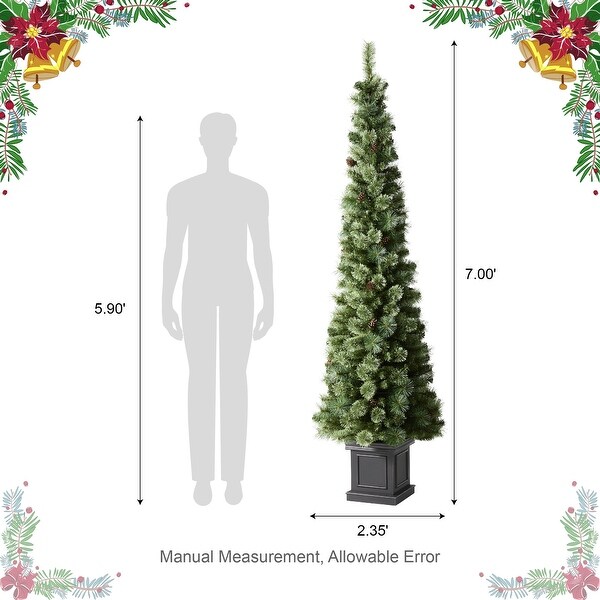 Glitzhome 7ft PreLit Slim Pine Christmas Potted Porch Trees With 200 LED Lights