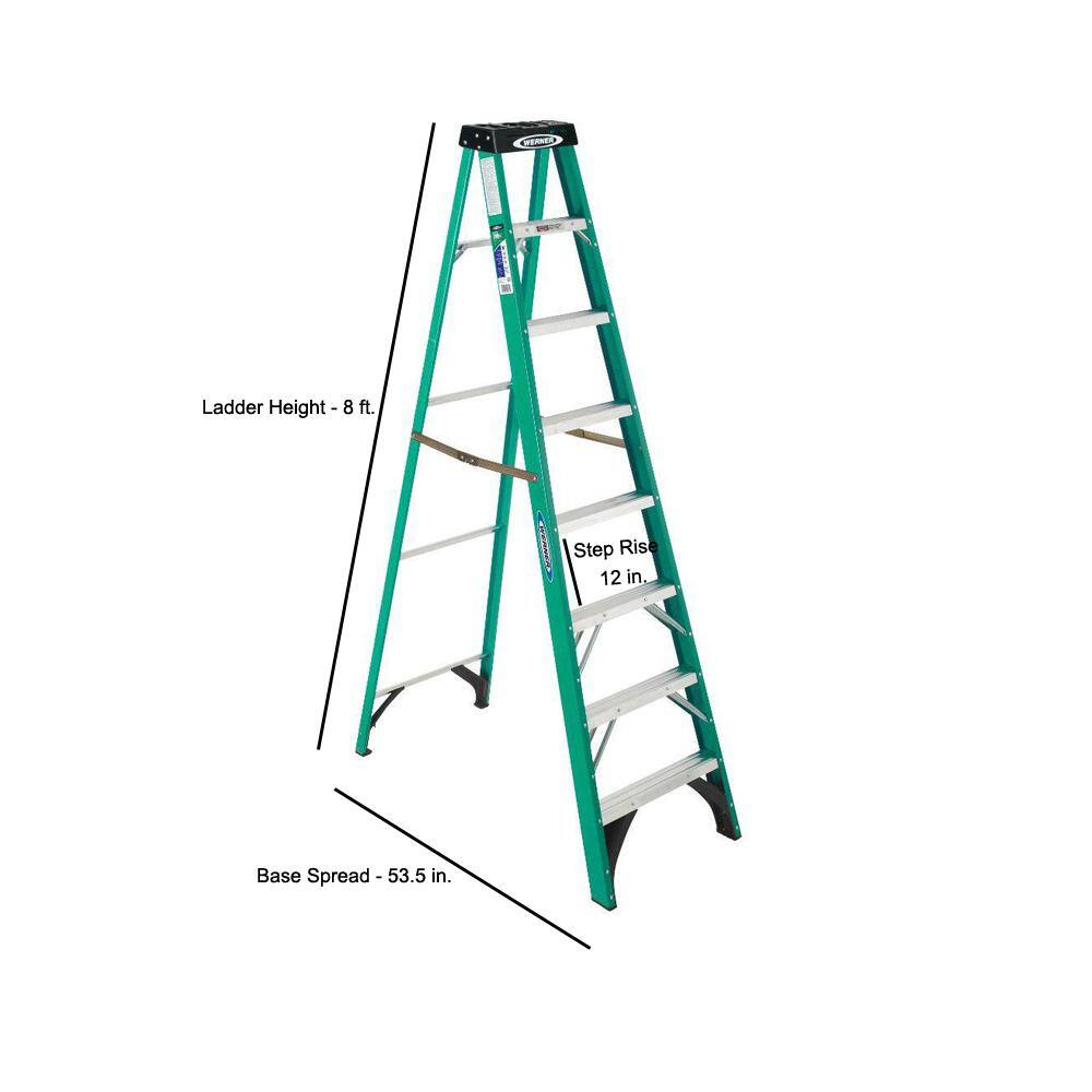 Werner 8 ft. Fiberglass Step Ladder 225 lb. Load Capacity Type II Duty Rating FS208