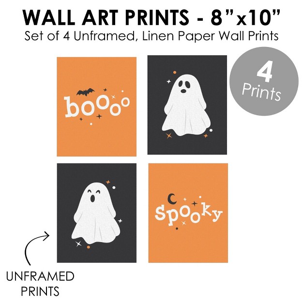 Big Dot Of Happiness Spooky Ghost Unframed Ghouls Halloween Linen Paper Wall Art Set Of 4 Artisms 8 X 10 Inches