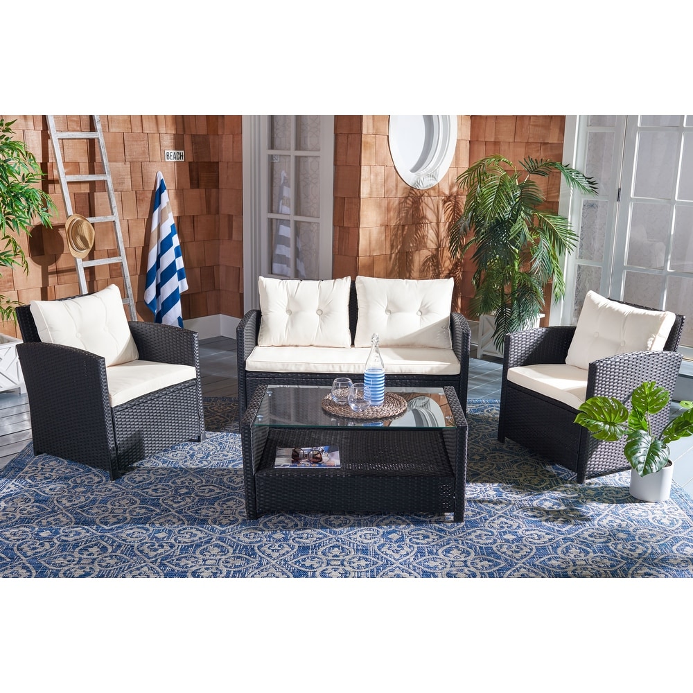 SAFAVIEH Outdoor Vellor 4 Piece Conversation Patio Set.