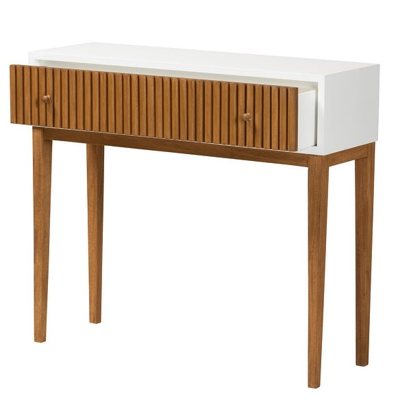 Odile Mid-Century Modern Two-Tone Natural Brown and White Bayur Wood 1-Drawer Console Table