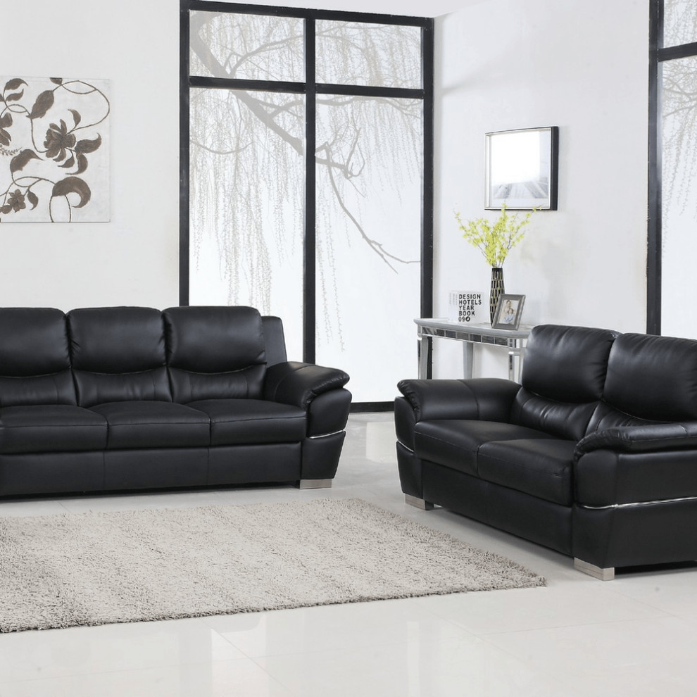 85  x27quotX 34  x27quot X 35  x27quotModern Black Leather Sofa And Loveseat   Contemporary   Living Room Furniture Sets   by HomeRoots  Houzz