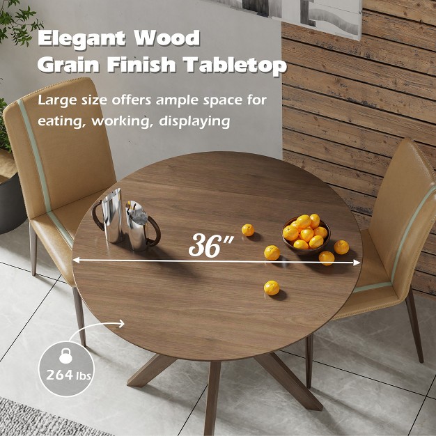 Costway Modern Round Wood Dining Table 35 x27 x27 W Solid Wood Legs amp Base For Home Office