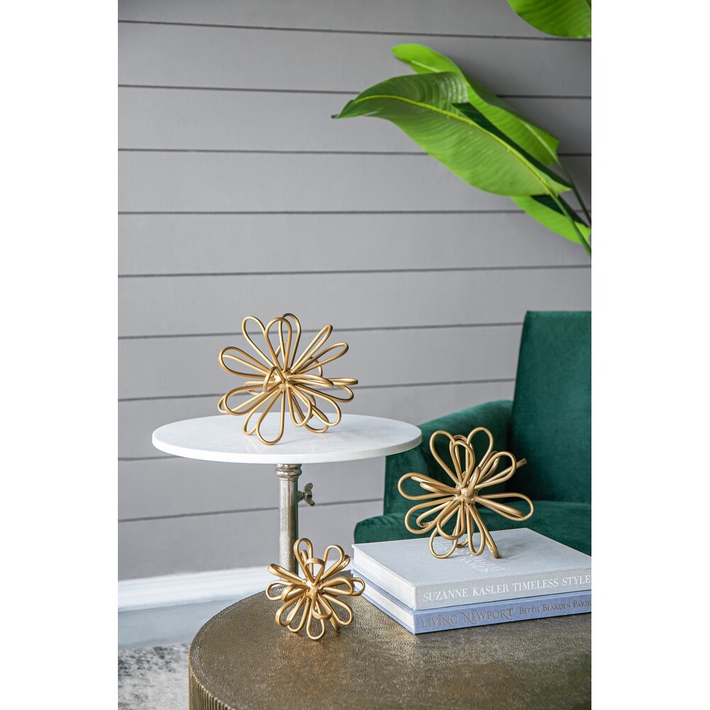 A B Home   Flower Statuaries   Set of 3   Gold