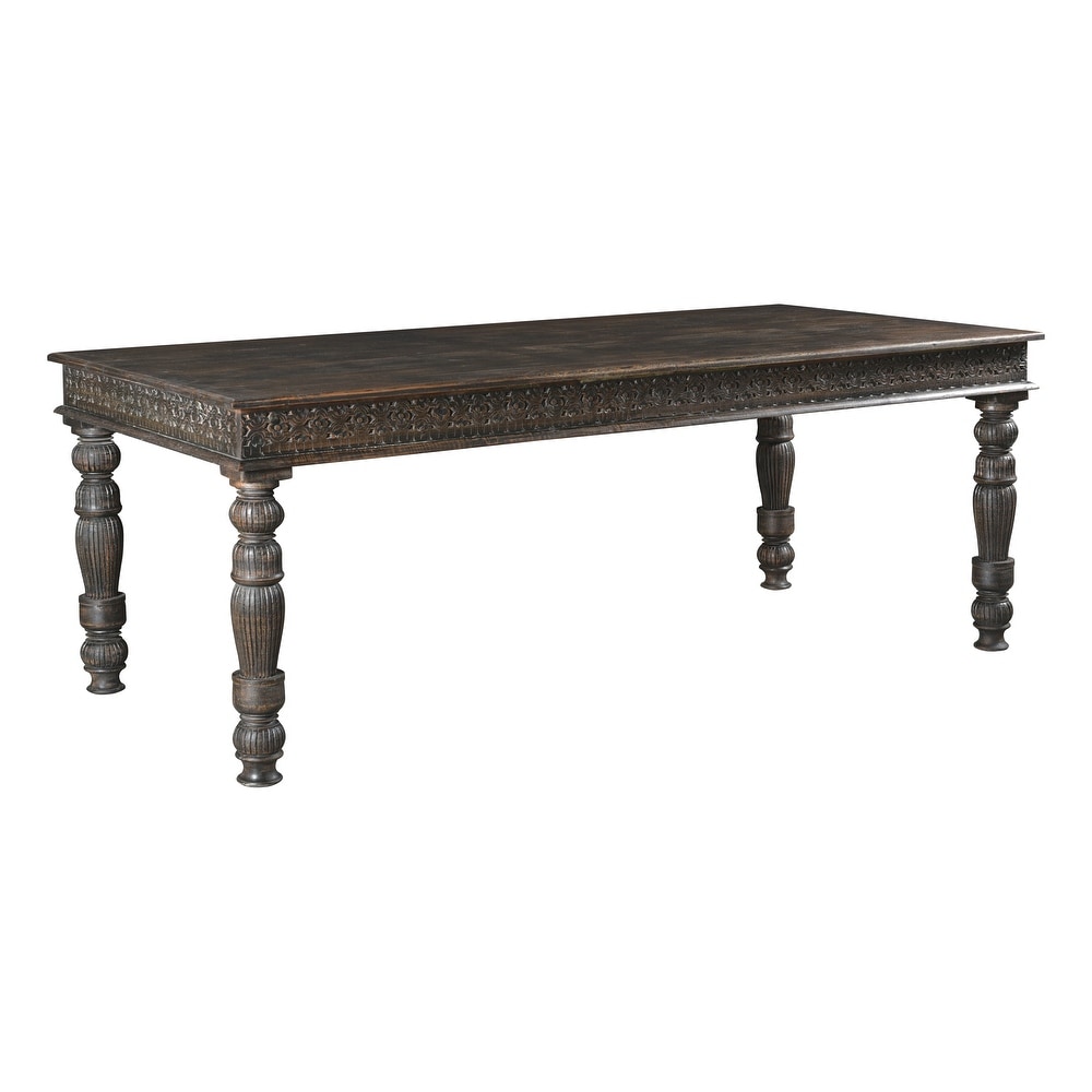 Providence 84 inch Carved Teak Dining Table   Black