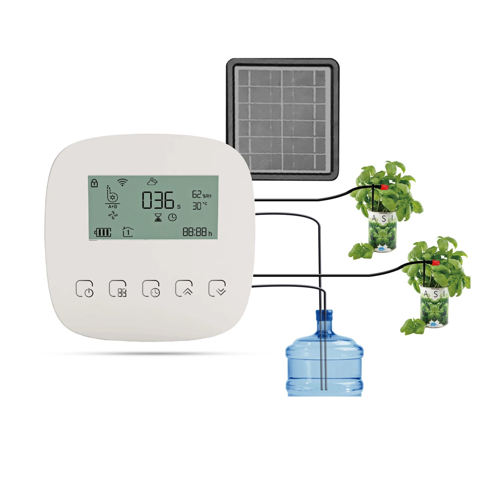 Aibecy Automatic Watering System Smart Watering Device Dual Pump System WiFi/ Voice/ Manual Control Programmable Watering Time Built-in Battery Solar Panel/ USB Charging Compatible with Home