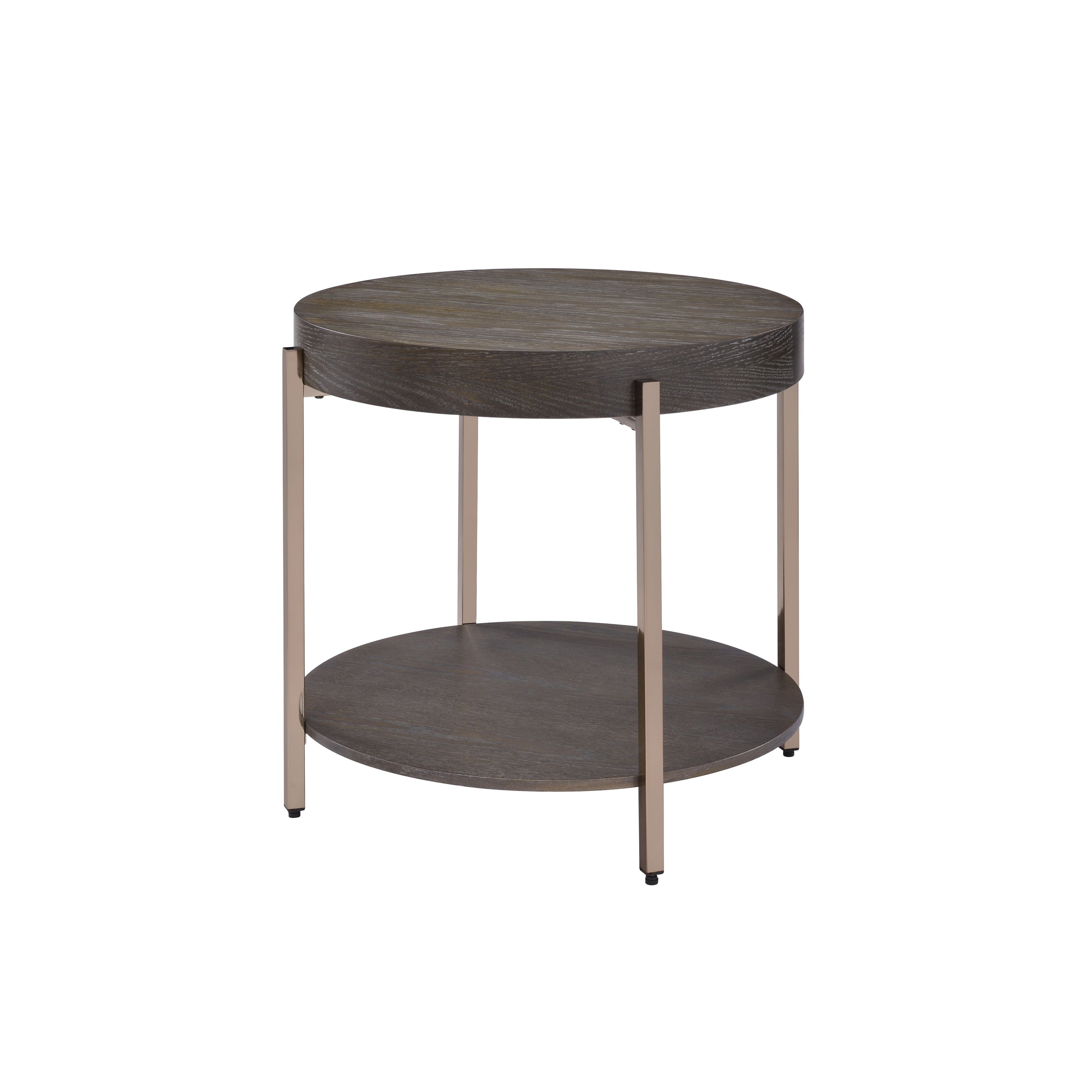 Modern Style Weyton End Table with Shelf， Dark Oak and Champagne