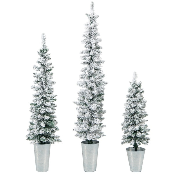 3/4/5 FT Potted Artificial Christmas Tree SnowFlocked Slim Faux Trees