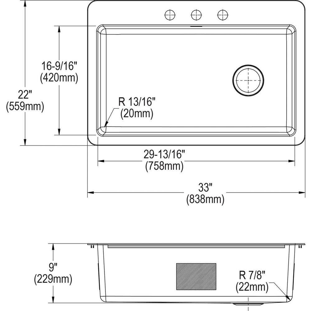 Elkay Avenue 33 in. Drop inUndermount Single Bowl 18 Gauge Stainless Steel Kitchen Sink with Bottom Grid HDDSB33229TR3