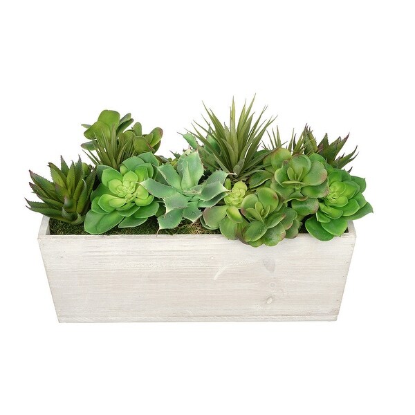 Faux Succulent Garden in Wood Washed Ledge Planter